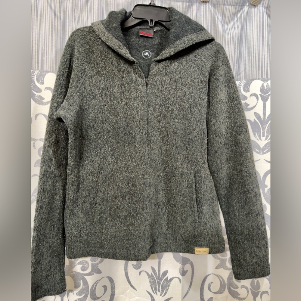 Marmot Women's 1/2 Zip Charcoal Gray Wool Blend Pullover Jacket Size Small EUC